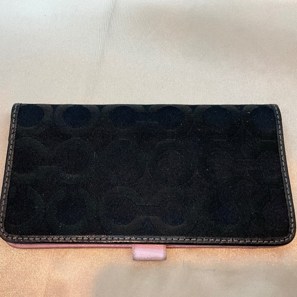 Coach checkbook holder, black signature print with pink leather interior.  8-H7B - Picture 3 of 4